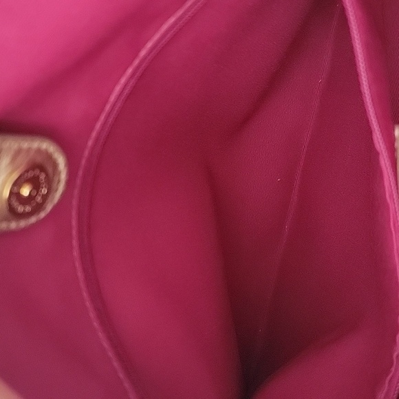 Coach Tattersall Plaid Peyton Pebbled Leather Shoulder Bag Cream Gold Pink Blue - Picture 13 of 16